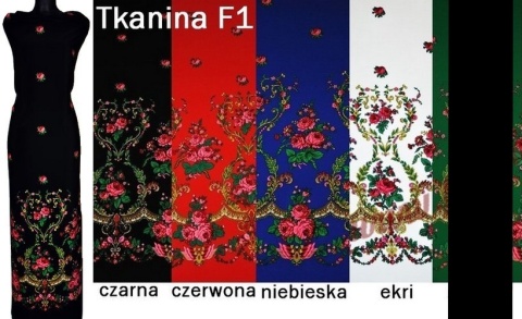 Korona tkanina ludowa krepa wzór góralski z 1 strony 5 kolorów Korona tkanina ludowa krepa wzór góralski z 1 strony 5 kolorów