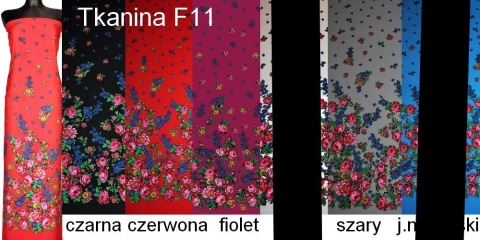 Wzór karpacki rosnący tkanina ludowa krepa 6 kolorów